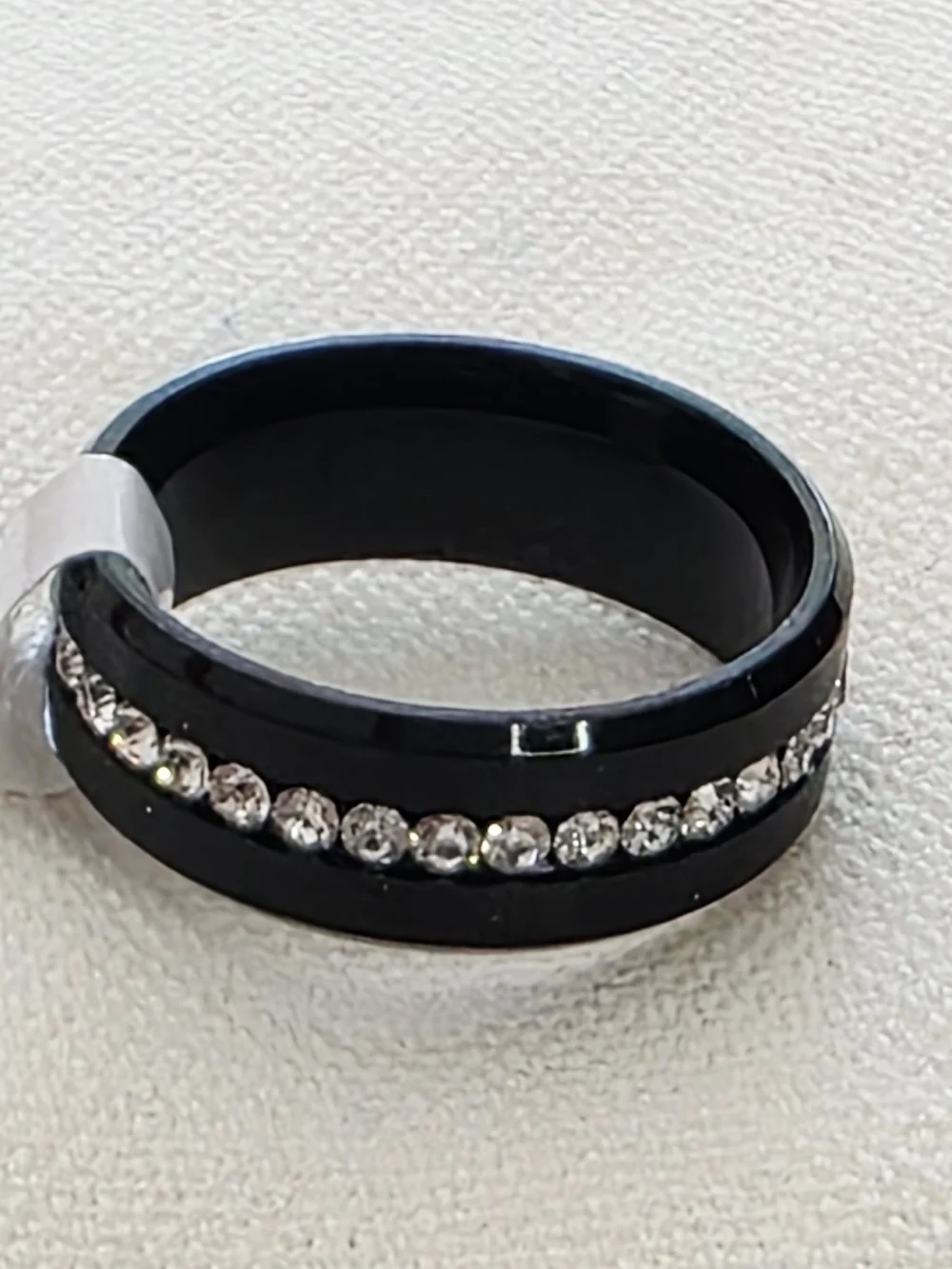 Crystal Accent Band Ring Modern Unisex Statement Black Size 10.5